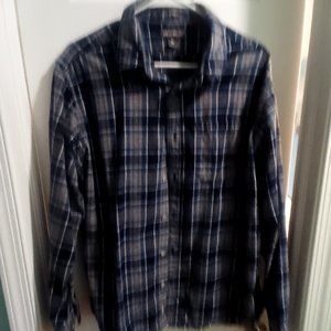 EUC Eddie Bauer blue/gray plaid flannel mens large